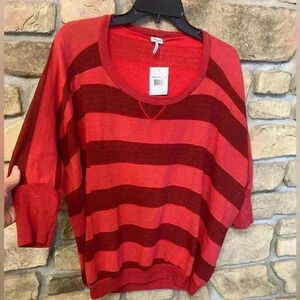 Splendid Womens Oversized Large Red NEW Scooped Neck Striped Comfortable Top
